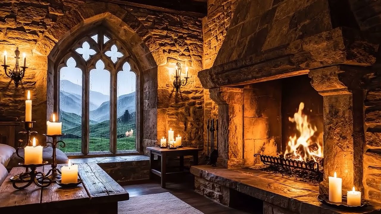 Fall Asleep Fast in a Scottish Castle | Rain & Fireplace | Black Screen Sleep, and brown noise.