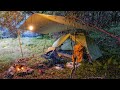 Camping in the rain solo camp asmr campfire double cheeseburgers