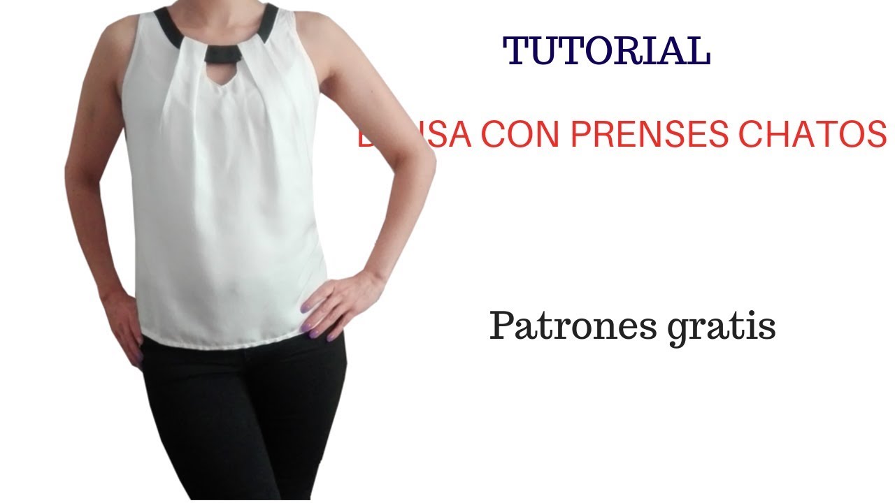 DIY Como hacer una BLUSA CON PRENSES CHATOS EN EL CUELLO corte y confección