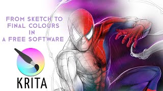 Painting Spider-Man in Krita | FREE SOFTWARE | FROM SKETCH TO COLOUR IN A FREE SOFTWARE screenshot 2