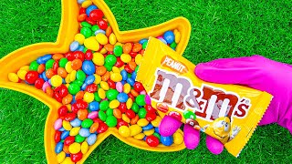 Satisfying ASMR l Sparkles Candy Mixing in Color Star with Rainbow Playdoh Balls & M&M's Cutting screenshot 5