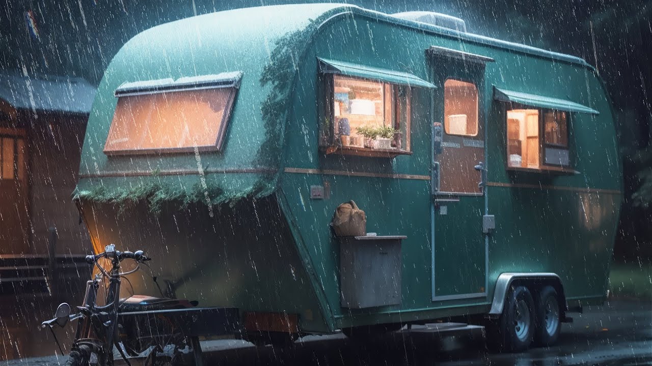 Image showcasing Heavy Rain On Campervan | 10 Hours | Black Screen | Sleep In Series ...