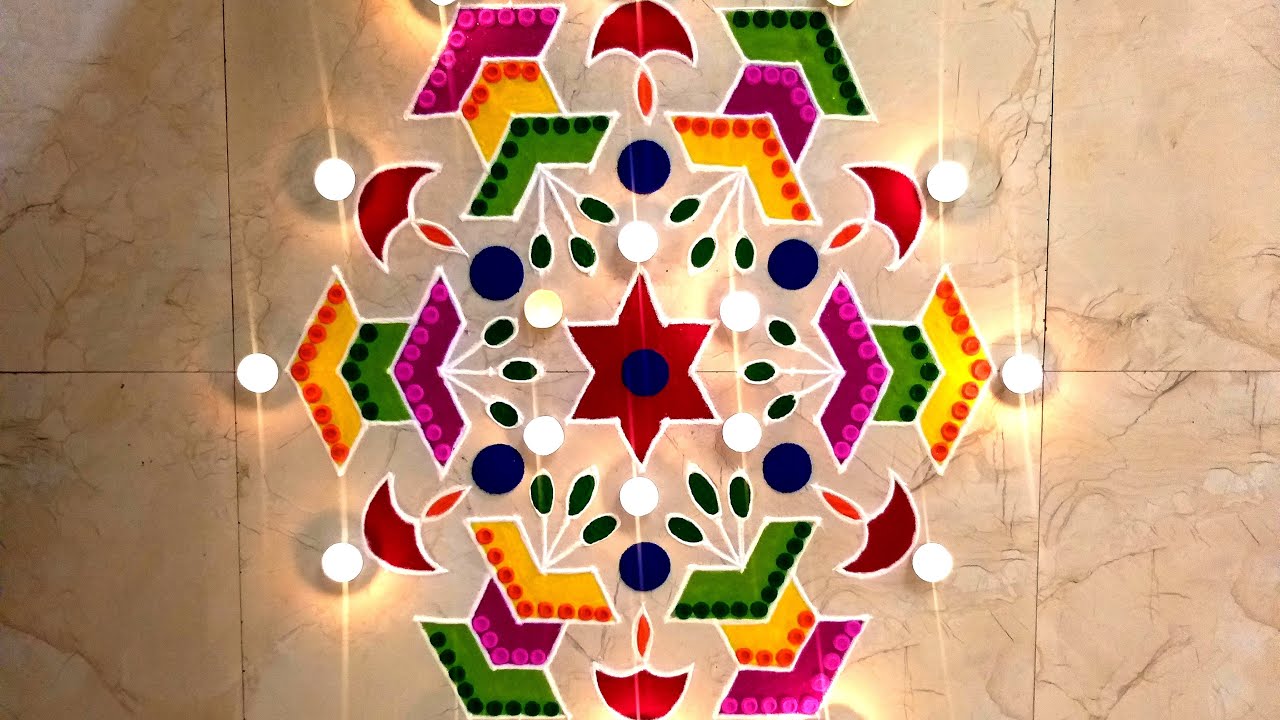 Easy Tulsi Vrindavan Rangoli With Dots | 15 to 8 dots rangoli with ...