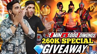 FREE FIRE LIVE 260K SPECIAL NEW BUNDLE GIVEAWAY| CUSTOM ROOM|TEAMCODE |FF GIVEAWAY #lokeshgamerlive