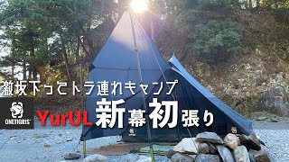 思わず「カッコイイ…」新幕初張り、激坂下って軽量ピラミッド型トラ連れ"YurUL"キャンプ【ソロキャンプ】（OneTigris TETRA L）［氷川キャンプ場］