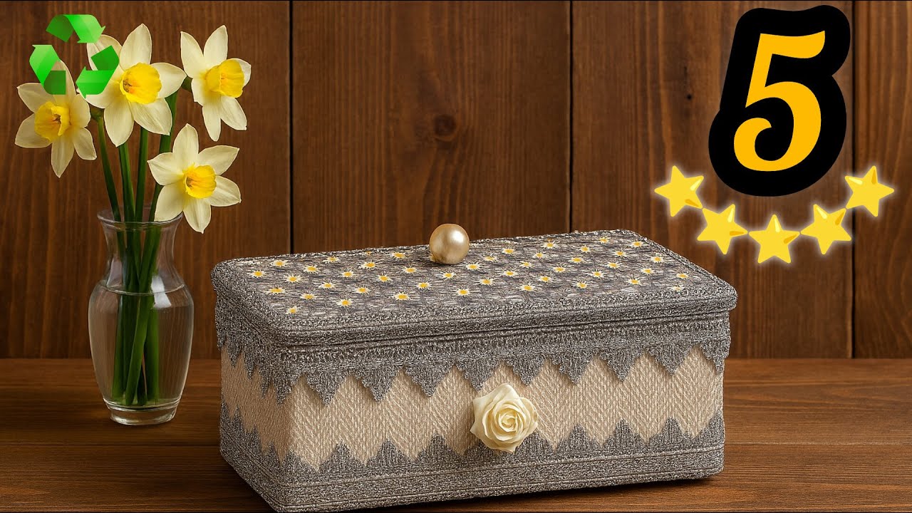 ⭐ DIY Gift Box with Recycled Cardboard and Silver Fabric ♻️😍 Elegant Handmade Craft