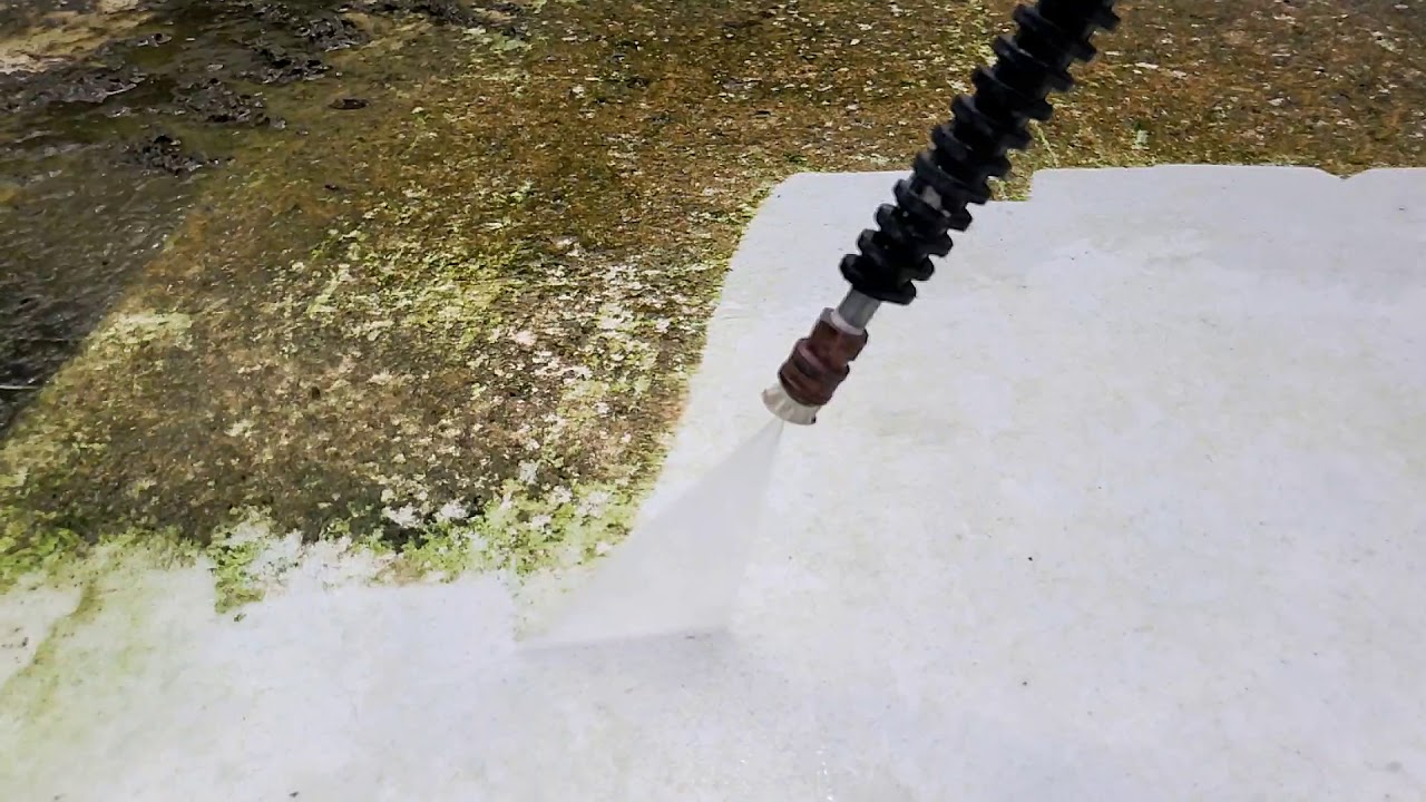 Pressure washing a pool in slowmotion YouTube
