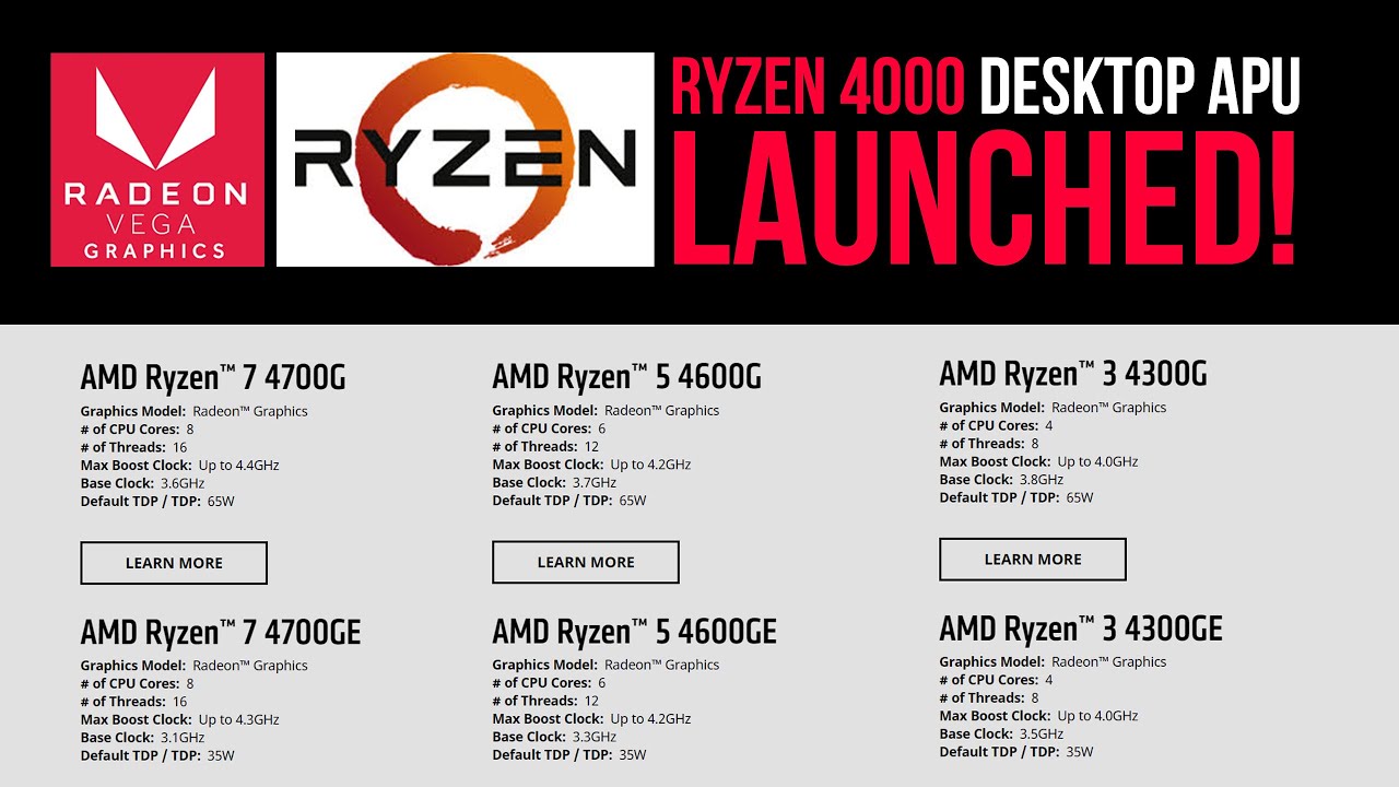 Ryzen 4700G / 4600G / 4300G Launched! & Supported Motherboard - YouTube
