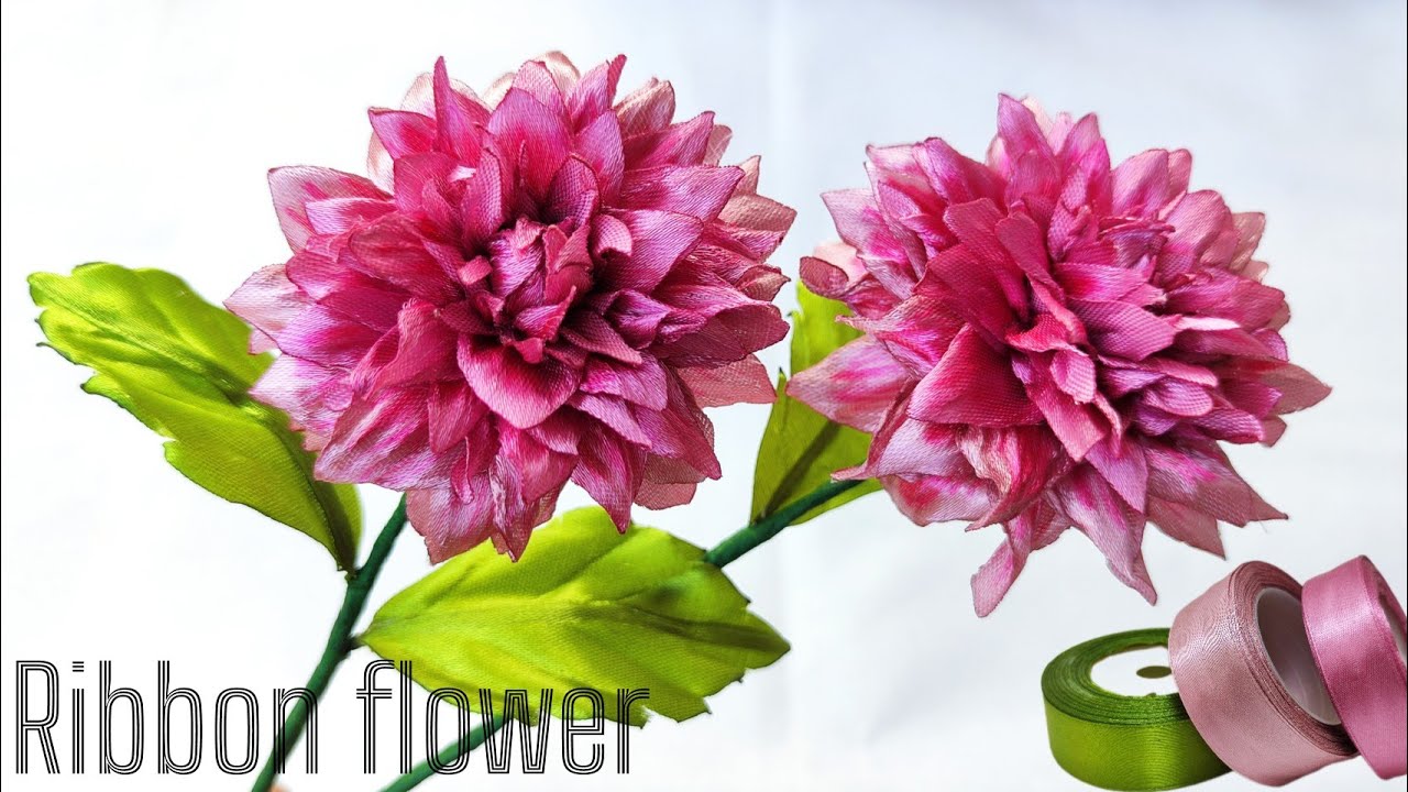 DIY/как сделать цветы из атласных лент/летние цветы георгин