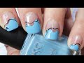 Easy wavy french manicure blue and black nail art  nail tutorial for beginners