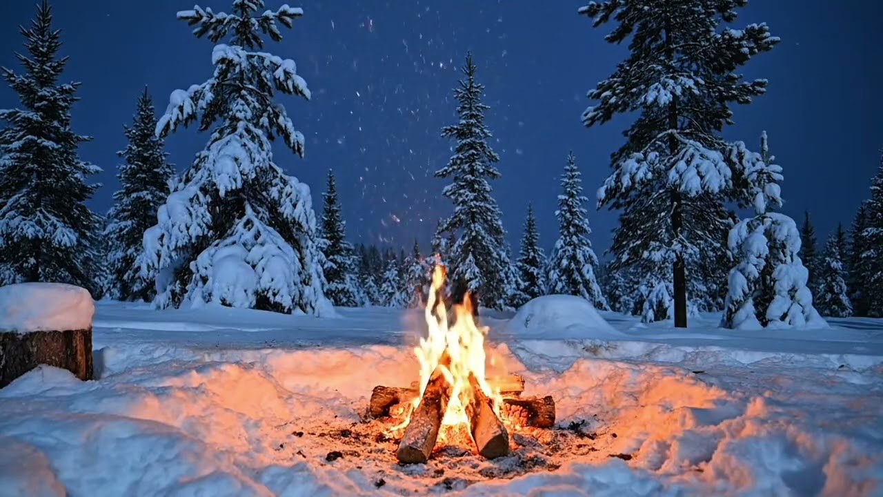 Fall Asleep Instantly 🔥 Campfire in Snowy Forest 