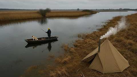 Hot tent camping in the rain | Cozy fishing