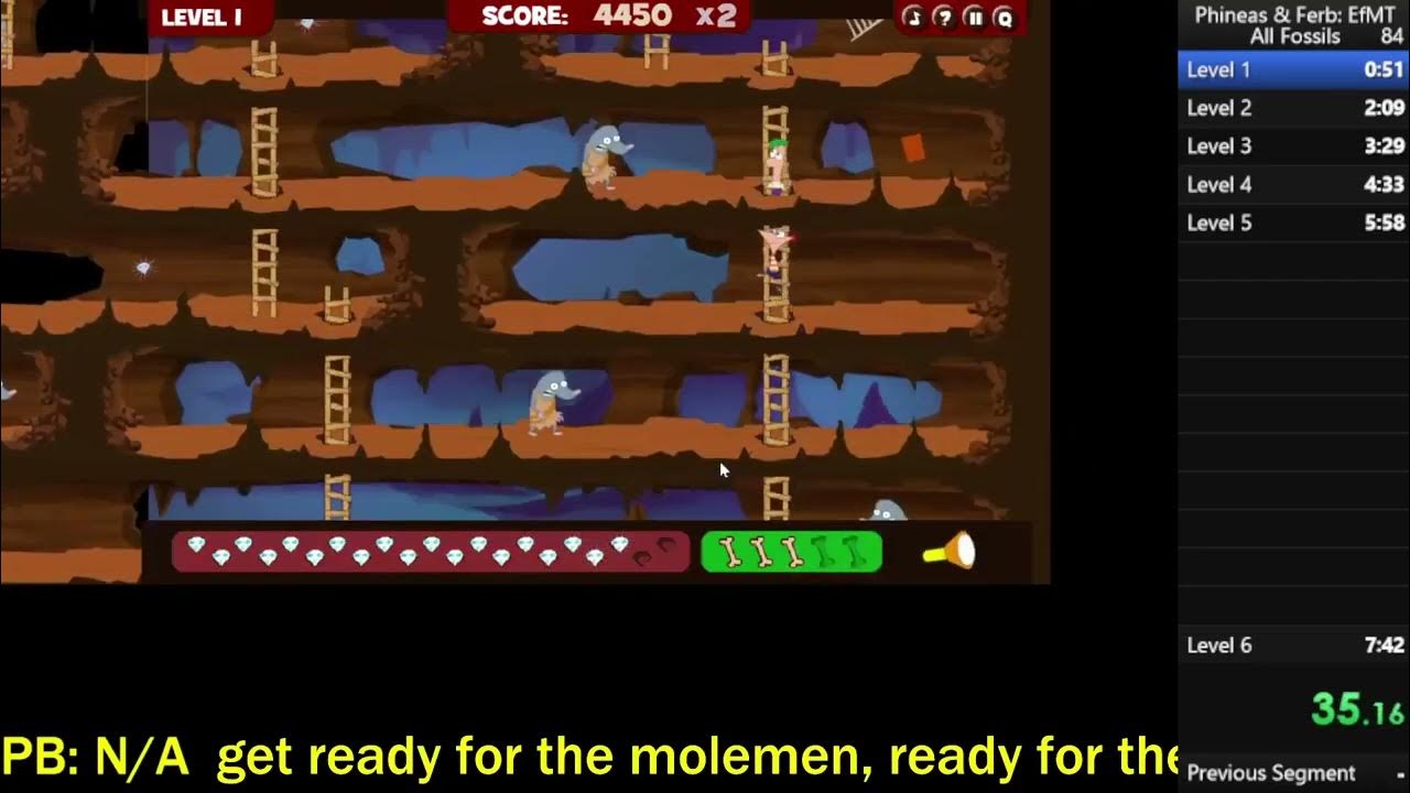 Phineas and Ferb Escape from Moletropolis Speedrun Level 1 All Fossils