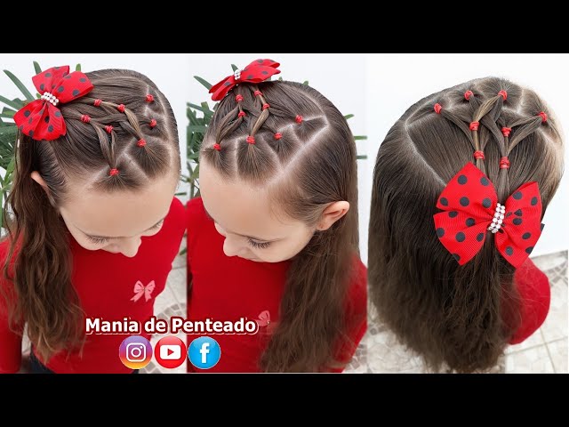 Penteado Infantil Fácil com Ligas para cabelo Curto  Easy Short Hairstyle  with Elastics for Girls 