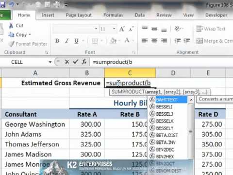 Using Excels SUMPRODUCT Function To Multiply Values And Sum The Results ...