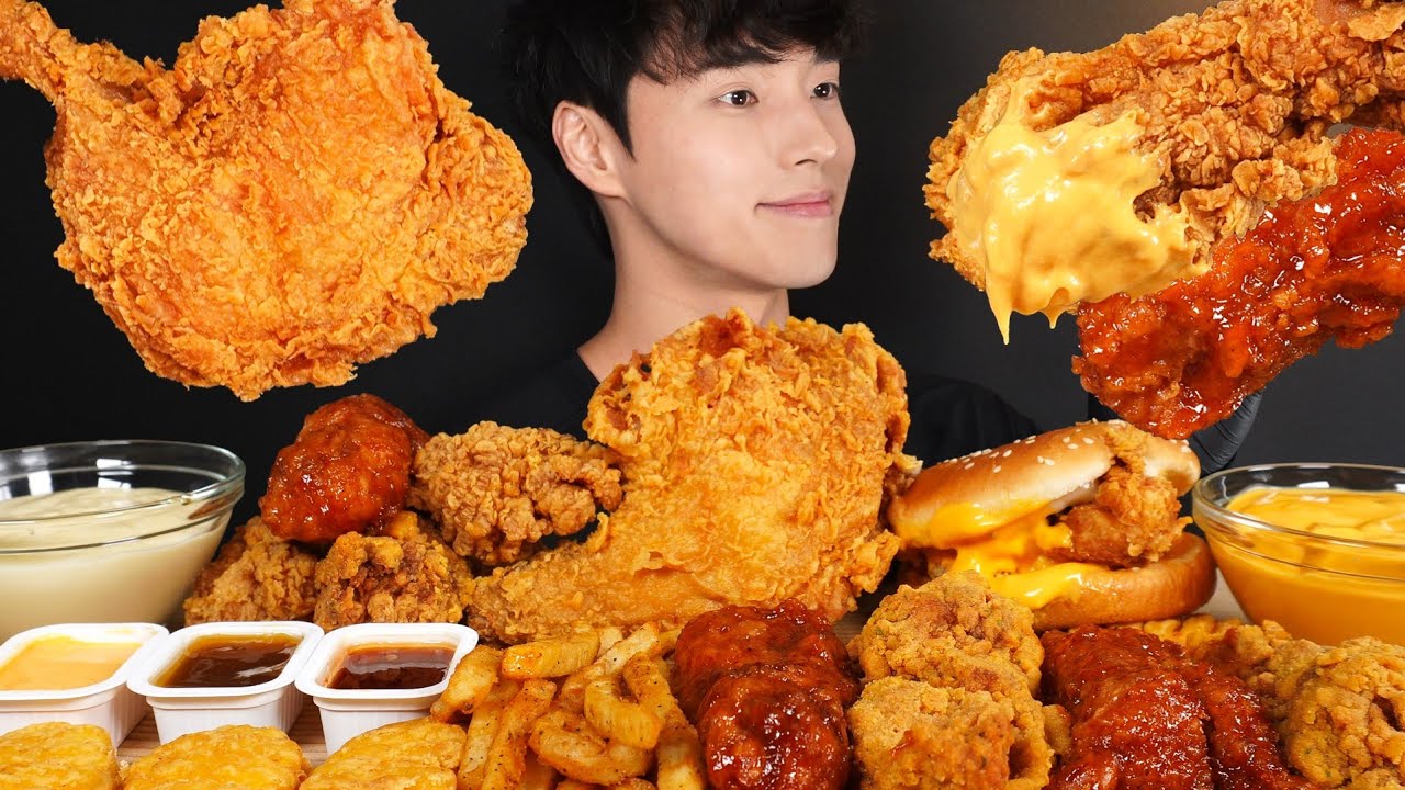ASMR MUKBANG KFC FRIED CHICKEN & CHICKEN BURGER & SPICY FRIED CHICKEN & CHEESE FRIED CHICKEN & FRIES