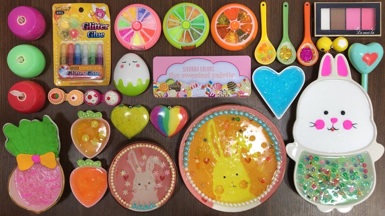 MIXING MAKEUP AND GLITTER INTO HOMEMADE SLIME | RELAXING SATISFYING SLIME