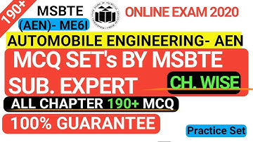 AEN-Automobile Engineering ALL CH MCQ SET- MSBTE SUB EXPERT | 6sem online exam 2020 imp | MASTER SET