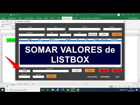 Formulário AVANÇADO no Excel - Somar Coluna de Listbox VBA via Códigos - Aula 10