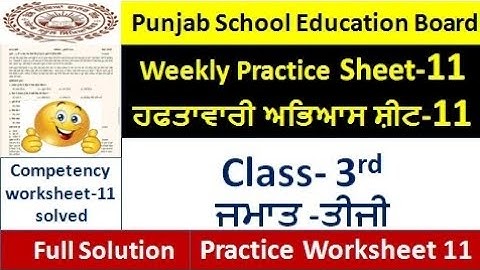 3rd pseb competency based paper class 3rd worksheet 11 test 2024 3rd class practice sheet 11