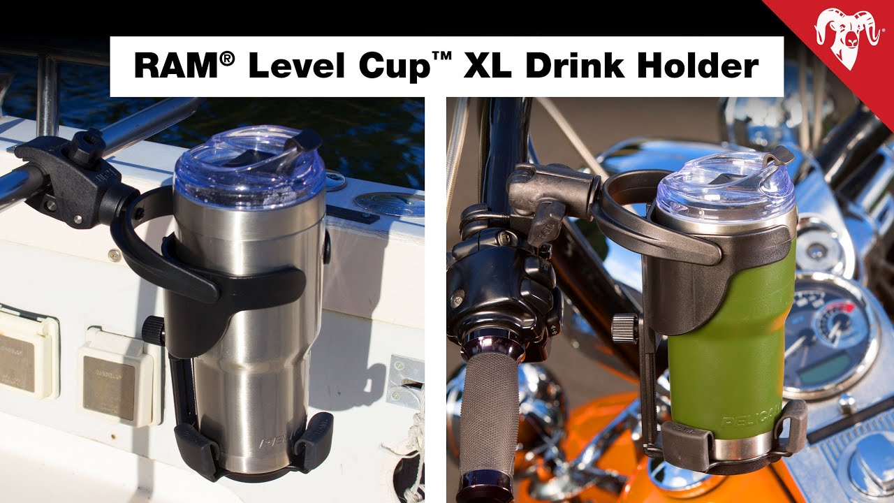 RAM Level Cup XL Long Arm Drink Cup Mount with Track Base Adapter 