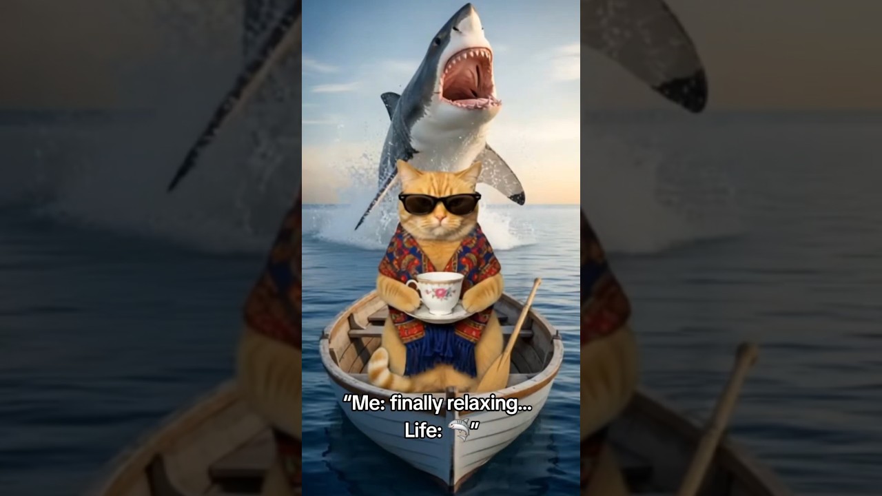 “Me: finally relaxing… Life: 🦈” 