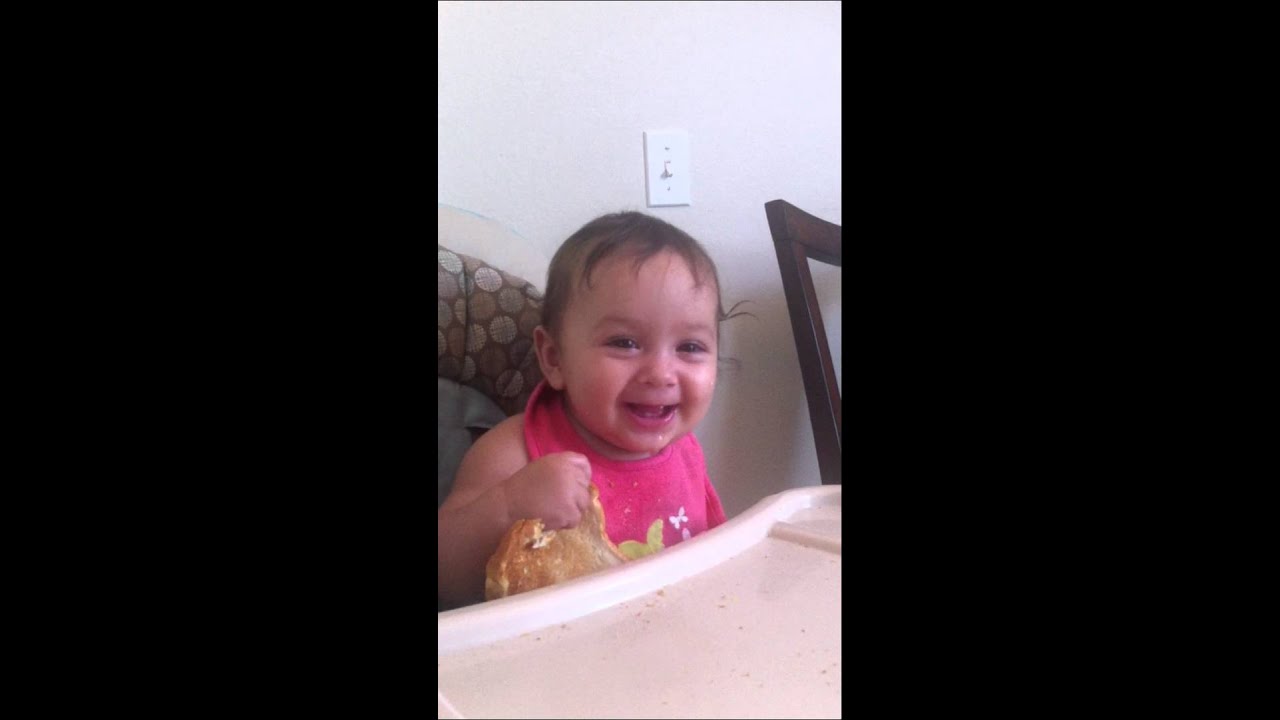 Adorable Baby in highchair Eats Toast (Sort of) - YouTube