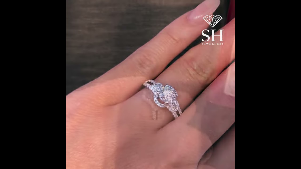Modern 4 Claw Engagement Ring With Semi Halo And Twin Pav Set Band Pictured 0 76ct Diamond 