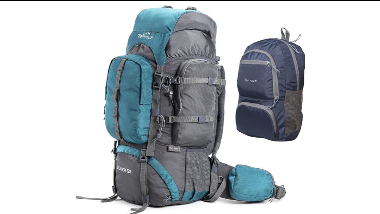 Tripole Walker 65 litres Rucksack, 20 Litre Foldable Bag Internal Frame with Metal Rod, Rain Cover
