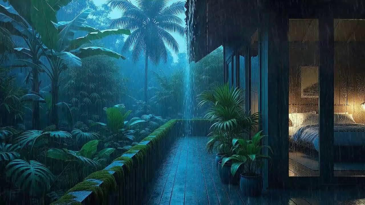 Calming Steady Rain To Sleep Instantly In Lush Cozy Hut 🌧️