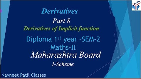 Derivatives of Implicit functions 1st year Diploma 2nd Semester maths- 2 video part 8
