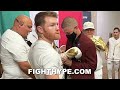 CANELO GLOVES UP MOMENTS BEFORE CALEB PLANT CLASH; WARMING UP BEHIND-THE-SCENES IN LOCKER ROOM