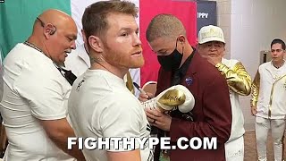 CANELO GLOVES UP MOMENTS BEFORE CALEB PLANT CLASH; WARMING UP BEHIND-THE-SCENES IN LOCKER ROOM