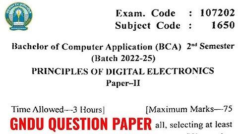 Gndu BCA 2nd Semester Principles of Digital Electronics Question Paper | Bca 2nd Sem Question Paper