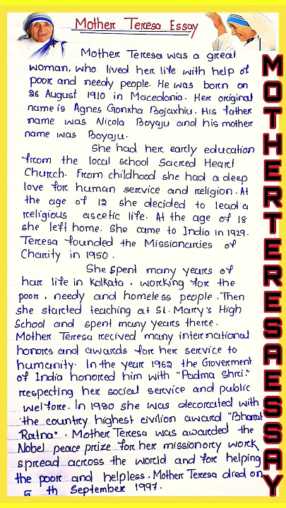 Mother Teresa biography in English | Short essay on Mother Teresa in English