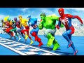 Superheroes vs Spiderman Team RUNNING CHALLENGE Spiderman Hulk Goku Flash Event Day on Beach - GTA 5