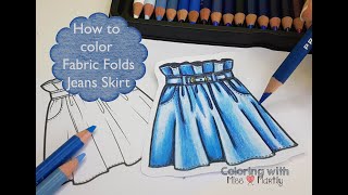 Celebrity Tutorial: How to color Fabric FOLDS with Colored Pencil | Jeans Skirt Net Worth