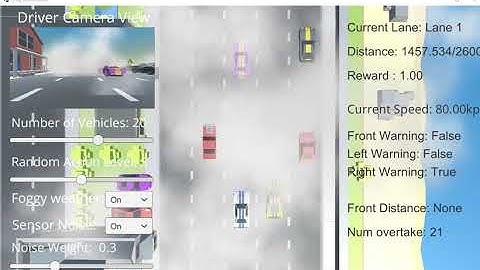 Unity ML-agents Driving Simulator with Fog and Sensor Noise