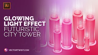 Glowing Light Effects in Adobe Illustrator /// Futuristic City Tower /// screenshot 5