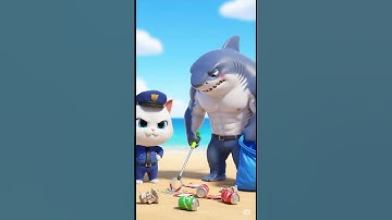 Cá mập xả rác ra bãi biển gặp cảnh sát mèo và cái kết #shortvideo #shorts  #ai #cat #meow