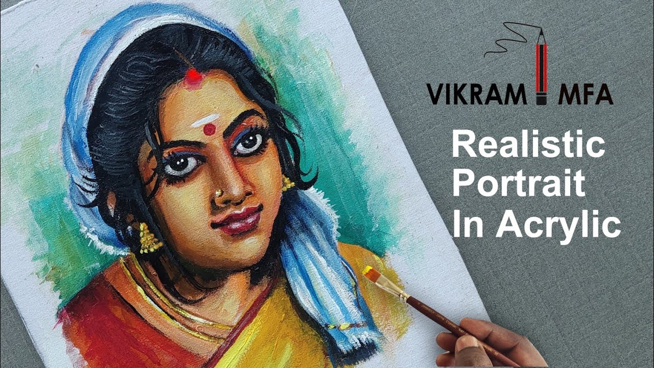 Beautiful Girl Painting | Relistic Portrait In Acrylic on Canvas | Tutorial by VIKRAM