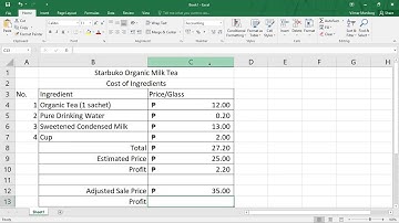Empowerment Technologies, Lesson 4 MS Excel Product Cost