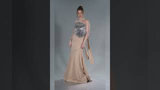 Bej Asimetrik Kesim Üstü Payet Uzun Balık Abiye Abu5924