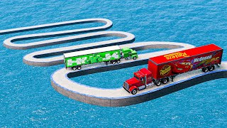 Hulk Truck vs Mack Truck vs Impossible Spiral Bridge Vs Deep Water - BeamNG.Drive