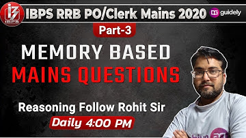 Reasoning Memory Based Questions | IBPS RRB PO/Clerk Mains 2020 | Reasoning by Rohit sir