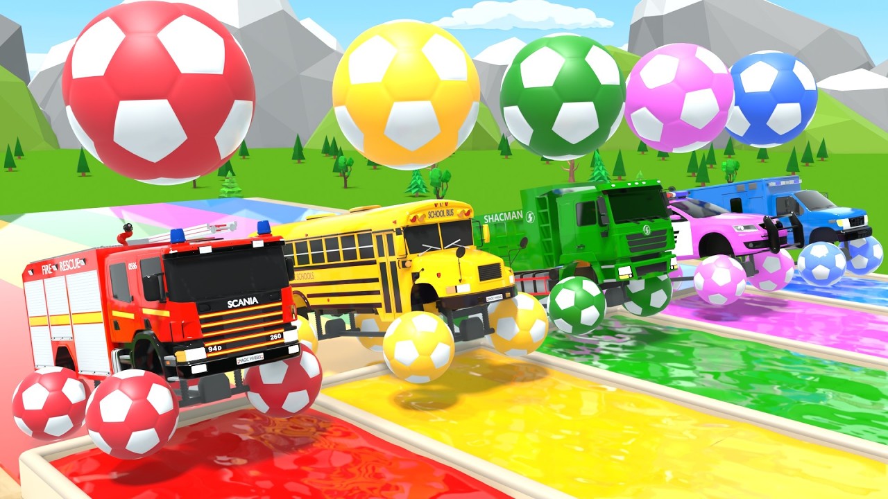 ベビーシャーク + ビンゴ + バスの車輪の歌 – カラフルな乗り物！ – 赤ちゃん向けの童謡