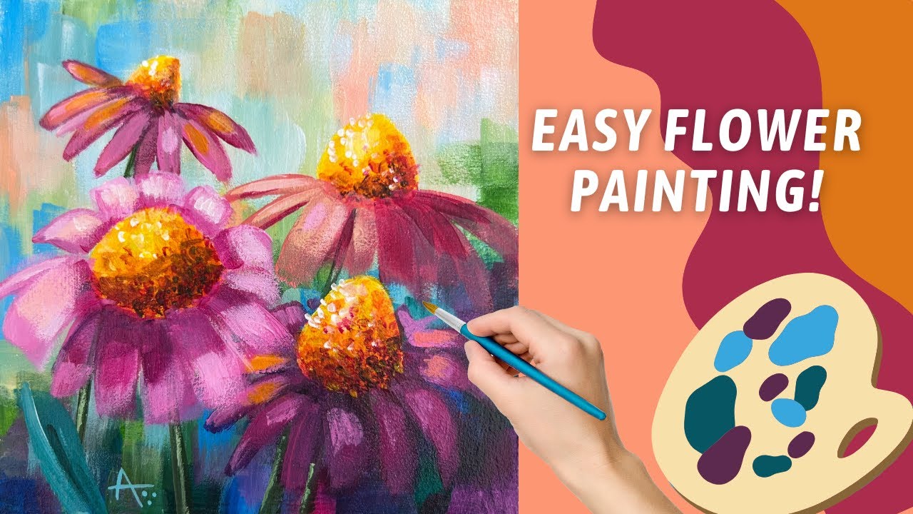COLORFUL Acrylic Coneflower Painting! Flower Petals DEMO! How to Paint Echinacea Flowers!