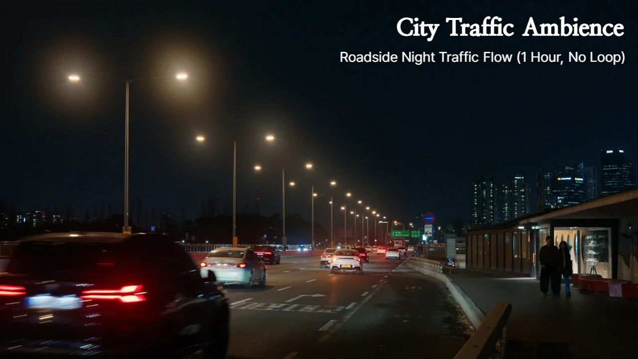 City Traffic Ambience | Roadside Night Traffic Flow (1 Hour, No Loop)