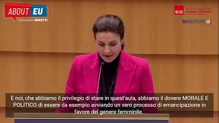 Intervento durante la Plenaria della parlamentare europea Alessandra Moretti sulla parità di genere.