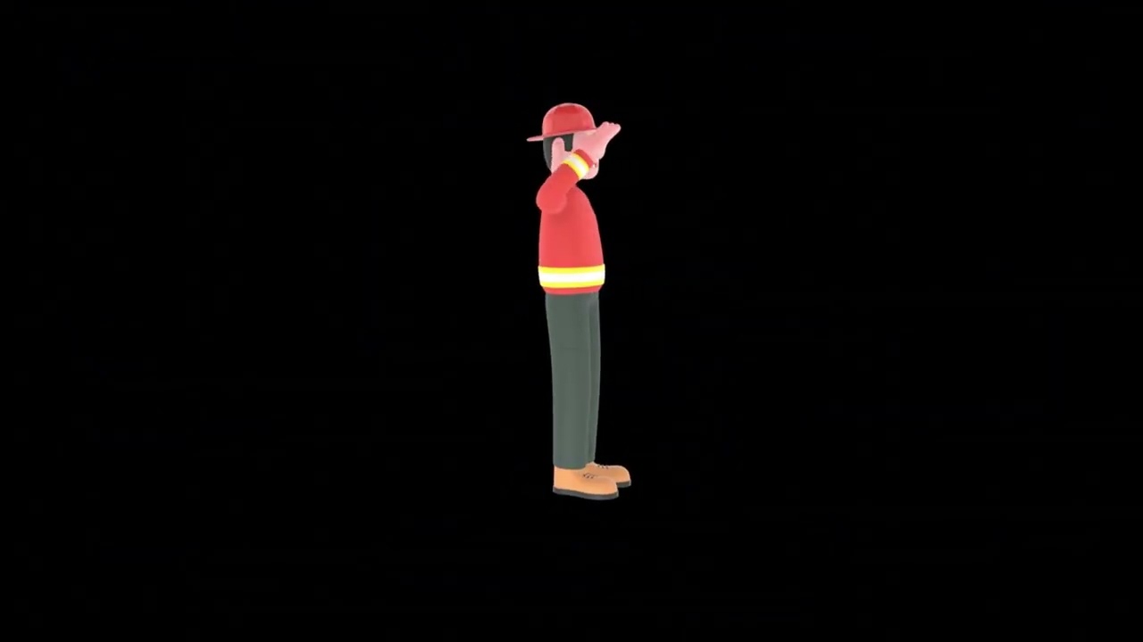 3D Cartoon Firefighter Turntable | Saluting Fireman Character